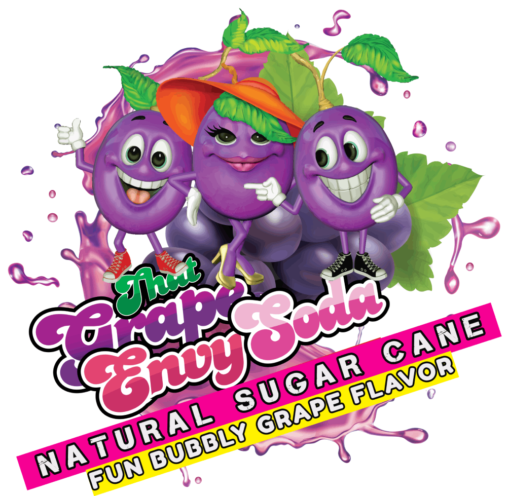 Grape Envy Soda bottles with splash